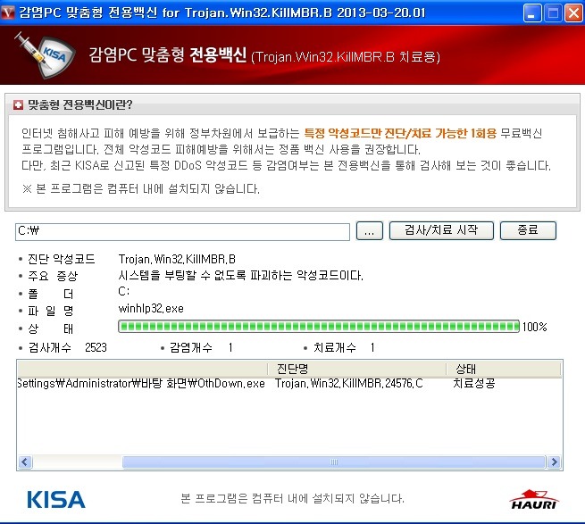 전용백신 검사 및 치료결과 전용백신 검사 및 치료결과