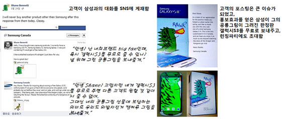 고객이 삼성과의 대화를 SNS에 게재함