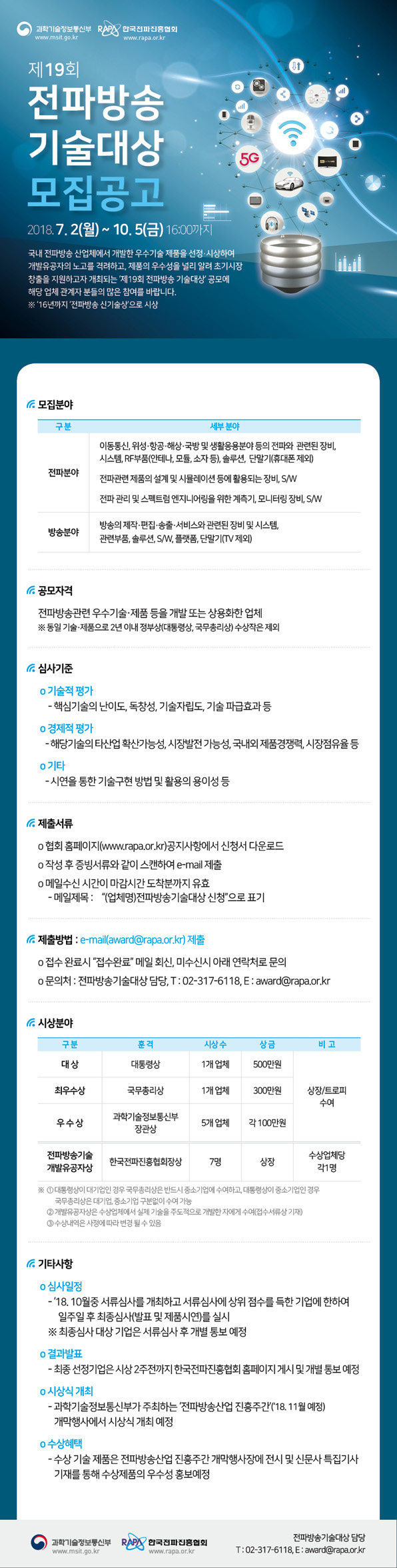 제19회 전파방송 기술대상 공고 안내